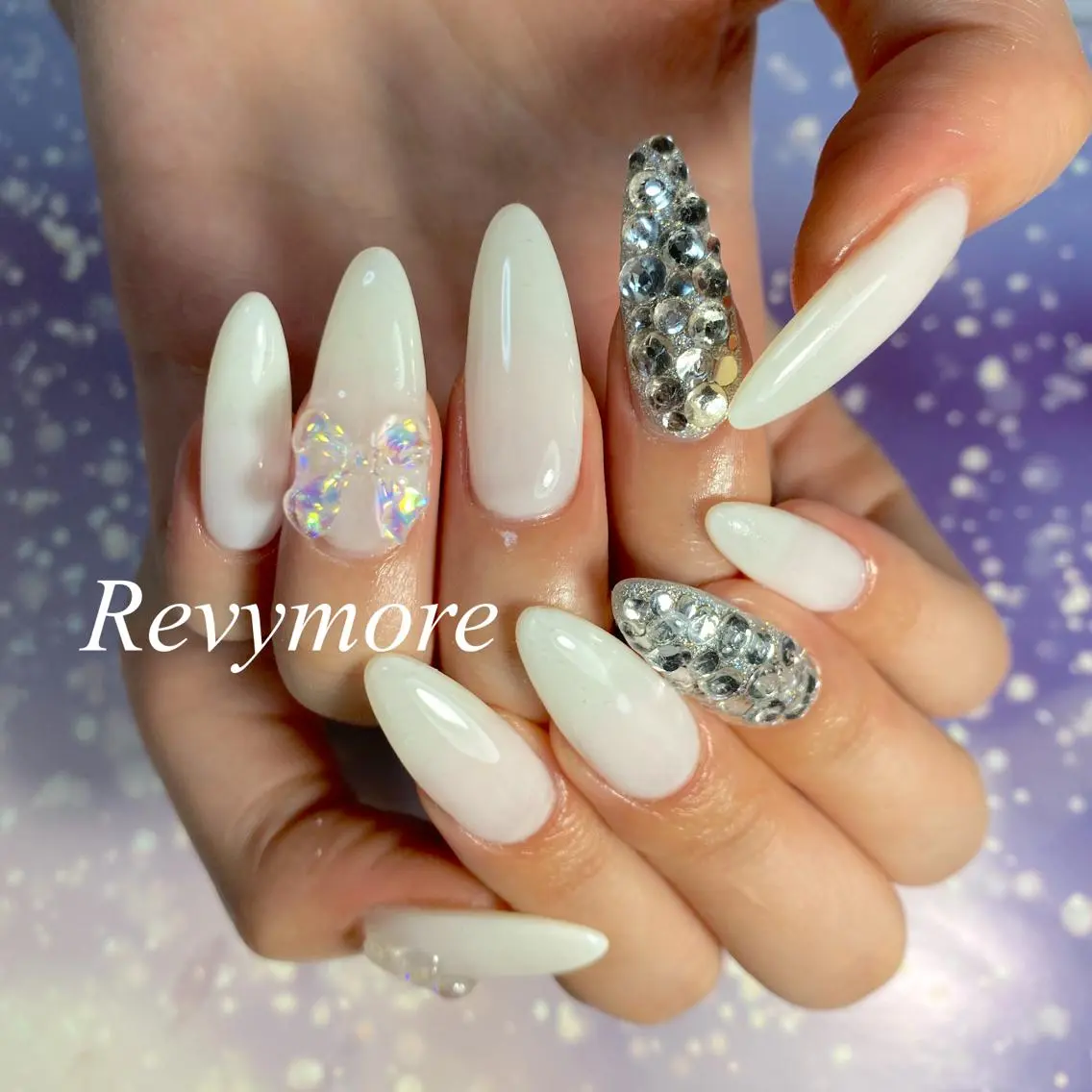 ネイル ジェルネイル ニュアンスネイル オフィスネイル ワンカラーネイル リボン nail salon Revymoreのネイルデザイン