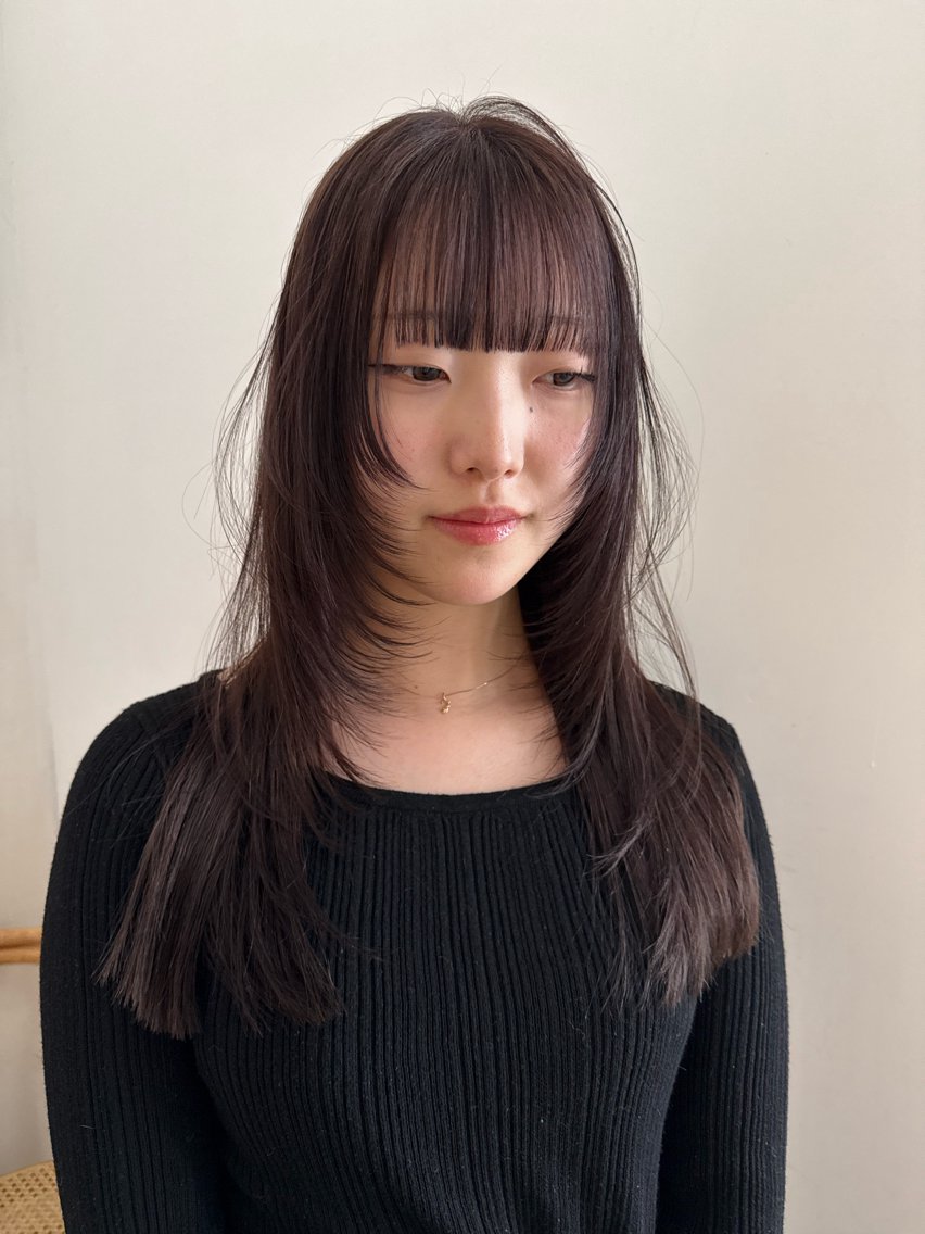 ロング ラベンダーベージュ 顔周りカット レイヤーカット 似合わせカット 小顔カット カット ヘアカラー 希咲/レイヤー/ ボブ/透明感カラーのヘアスタイル