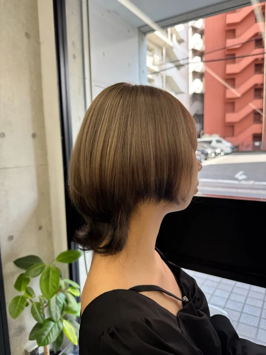 ミディアム カラー 黒髪 デザインカラー グレージュ ヘアカラー Kazuki/名古屋 ブリーチ/髪質改善のヘアスタイル
