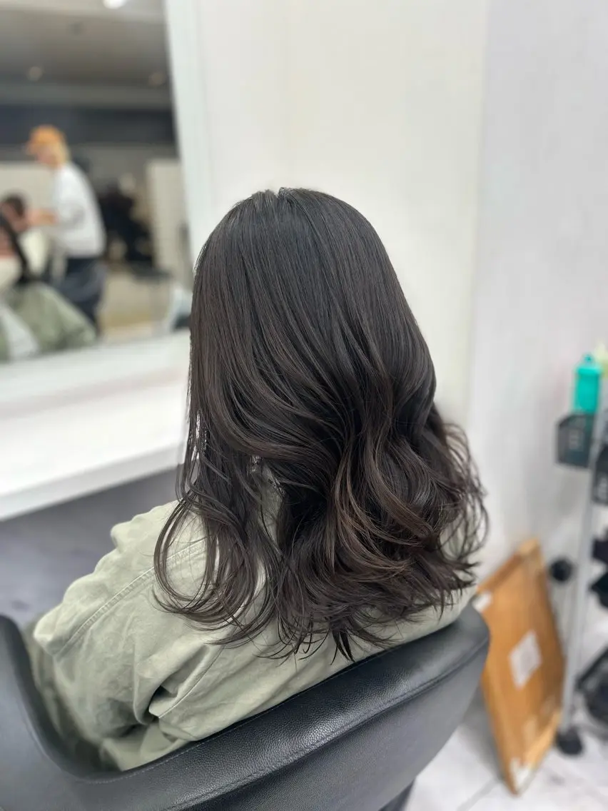 ロング カラー パーマ ヘアアレンジ メンズ キッズ ブリーチなしカラー/ ブラウン/レイヤーのヘアスタイル