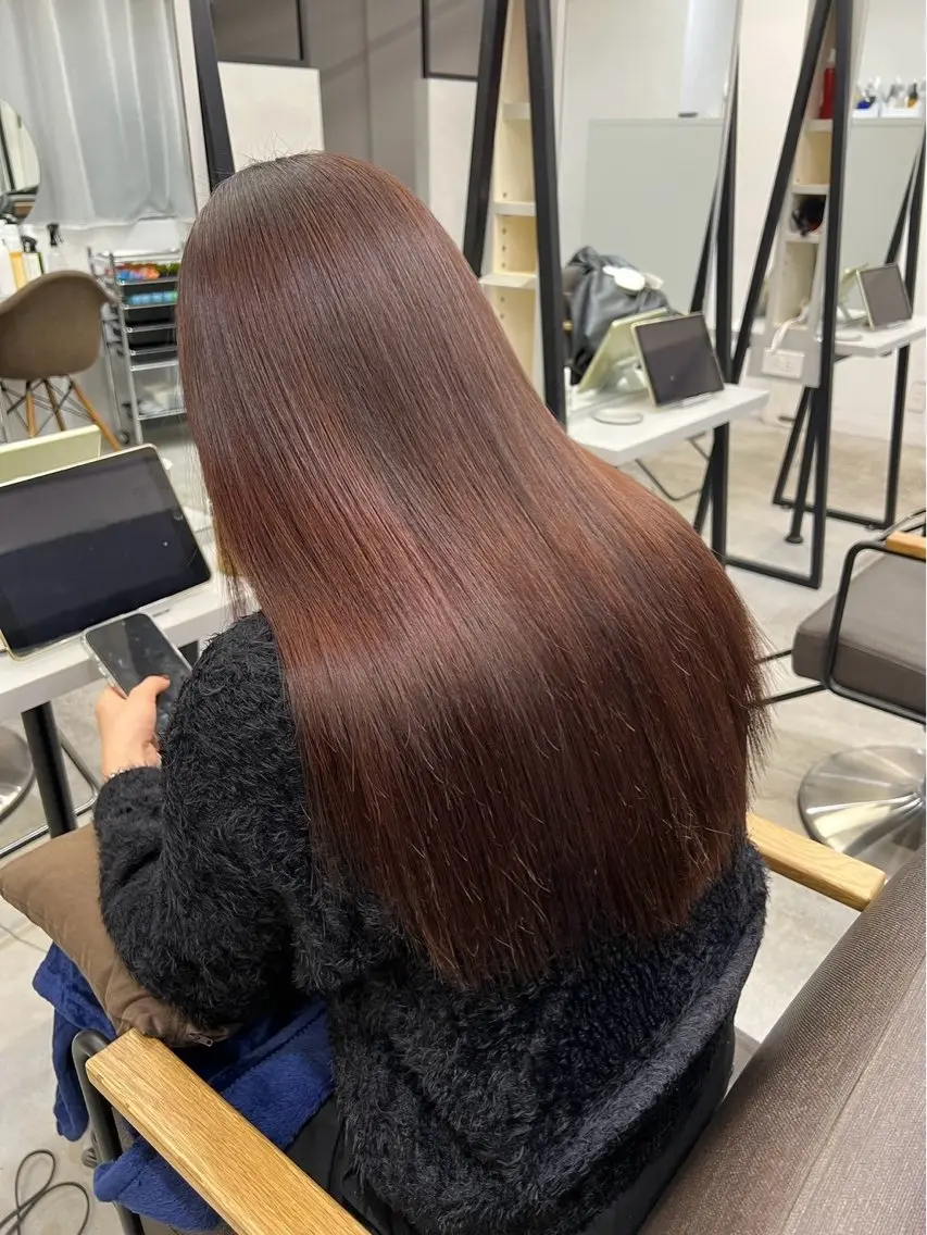 ロング パーマ 縮毛矯正 🍒モテ暖色カラー × うる艶✧ ゆなのヘアスタイル