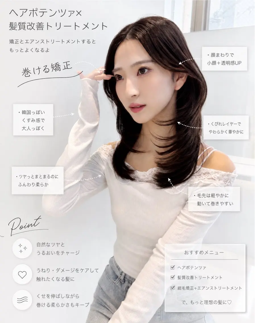 ミディアム カラー ヘアアレンジ カット ヘアカラー トリートメント 巻ける縮毛矯正/ 透明感/吉田光佑のヘアスタイル
