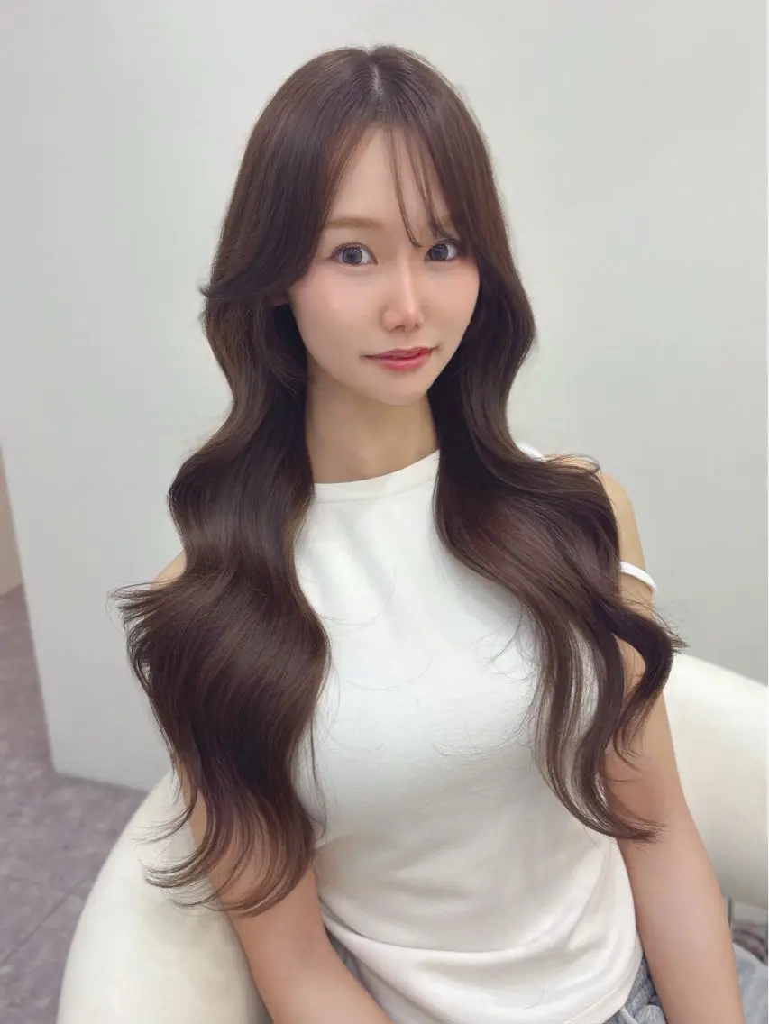 ロング カラー カット ヘアカラー トリートメント 新宿/韓国ヘア 中明度カラー/かやのヘアスタイル