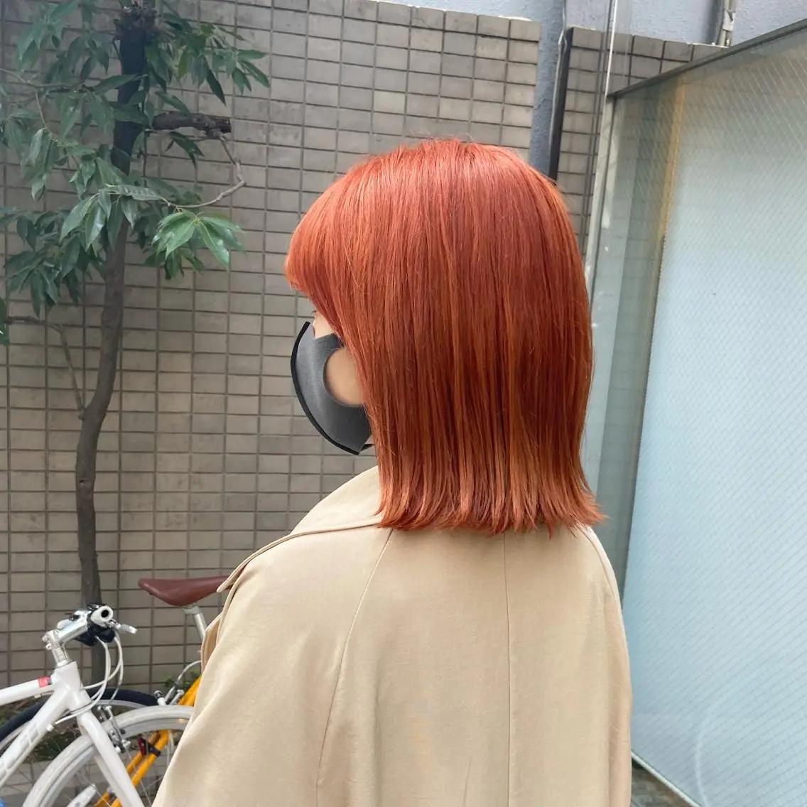 ミディアム カラー ブリーチ オレンジ ヘアカラー トリートメント ウルフ/レイヤー/ ブリーチ/牧原歩夢のヘアスタイル