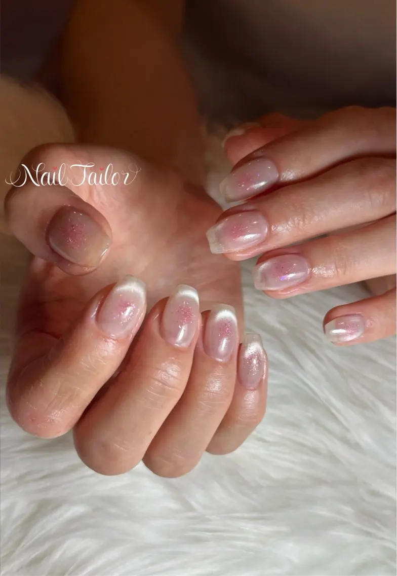 ネイル チークネイル クリアネイル フラッシュネイル フレンチネイル キラキラネイル ハンドネイル NailTailor ネイルテイラーのネイルデザイン