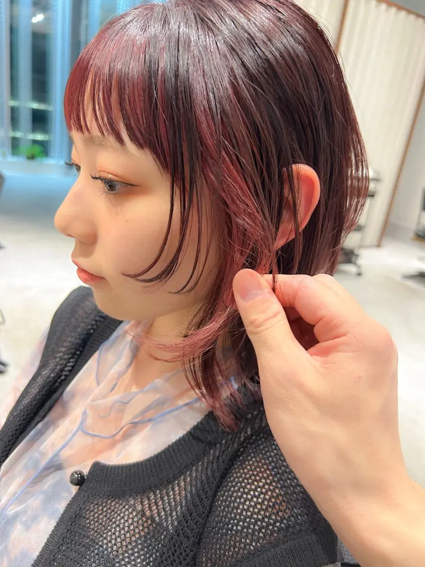 ミディアム カラー ブリーチ レイヤーカット 小顔カット トリートメント ウルフカット 顔周りレイヤー/ボブ 銀座✨中野まさひろのヘアスタイル