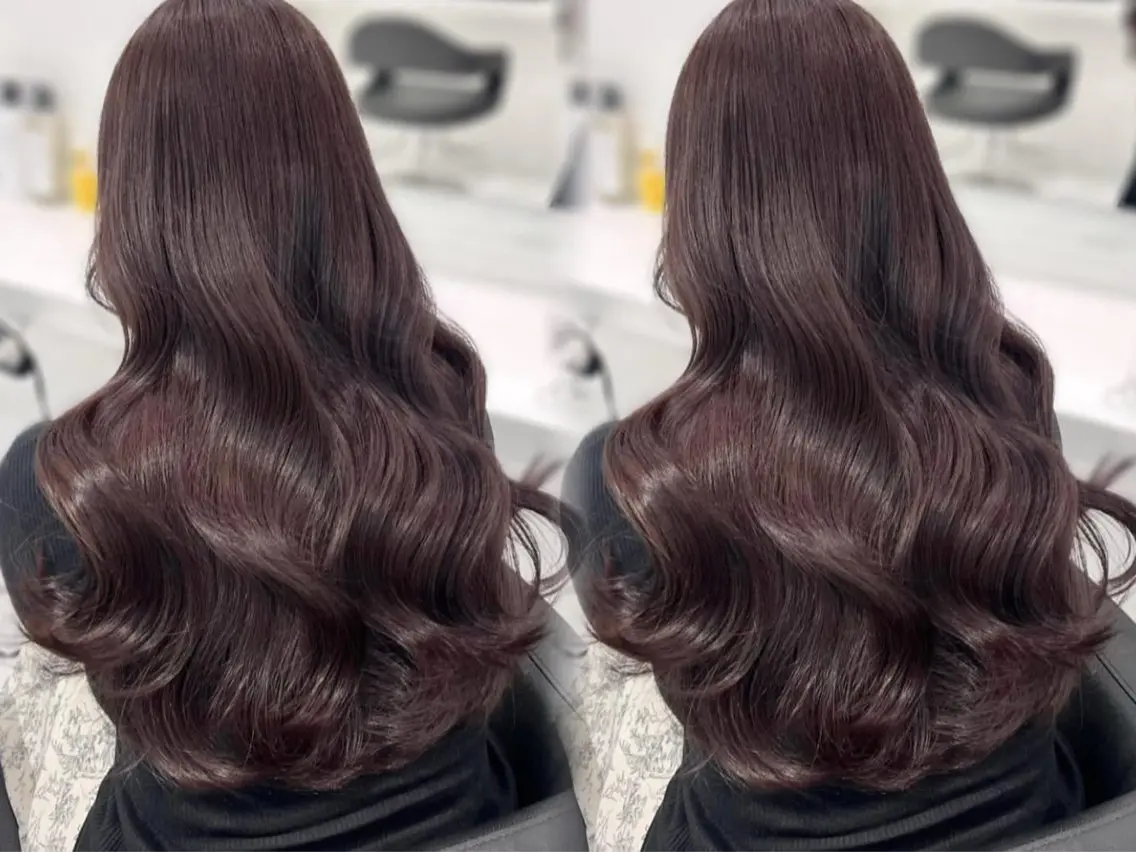 ロング ピンクブラウン トリートメント ヘアカラー トリートメント ヘッドスパ ヘアセット 顔まわりレイヤー/諒 オリーブカラー/天神のヘアスタイル