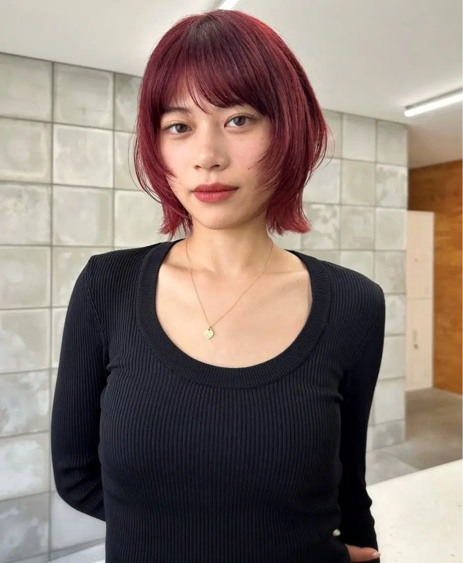 ショート カラー ピンクカラー レッドカラー バイオレットカラー カット ヘアカラー パーマ /レイヤー 榛地渉馬 /矢場町のヘアスタイル