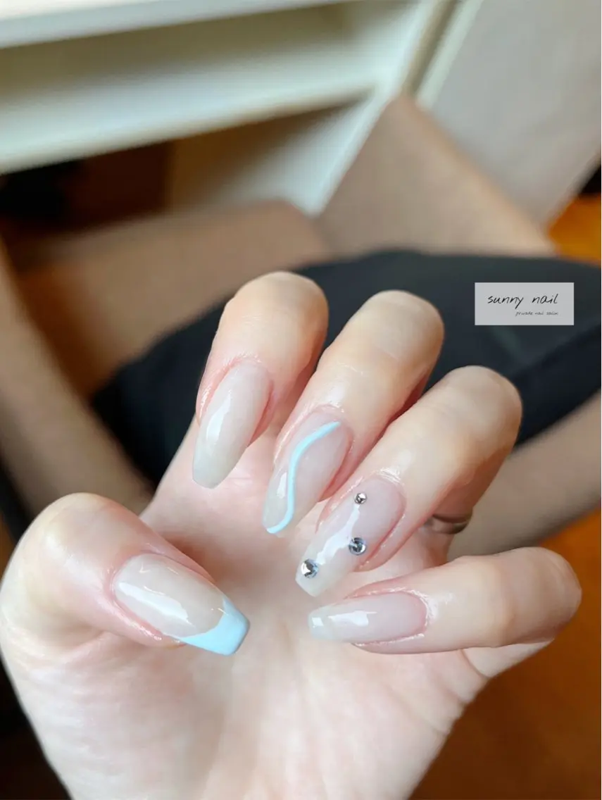 ネイル カジュアル 水色 sunny nailのネイルデザイン