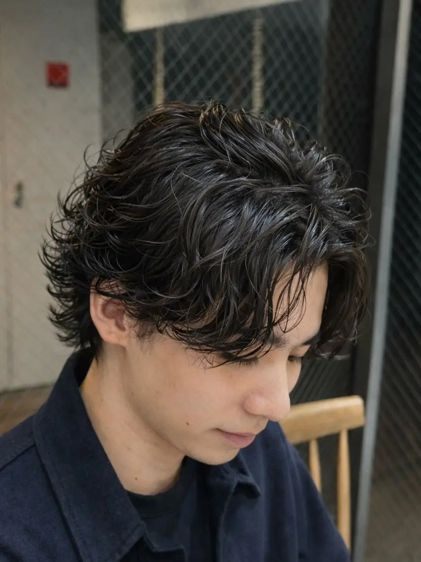 ミディアム パーマ メンズ カット パーマ トリートメント 🇺🇸サーフカール 🇺🇸ケンシロウのヘアスタイル