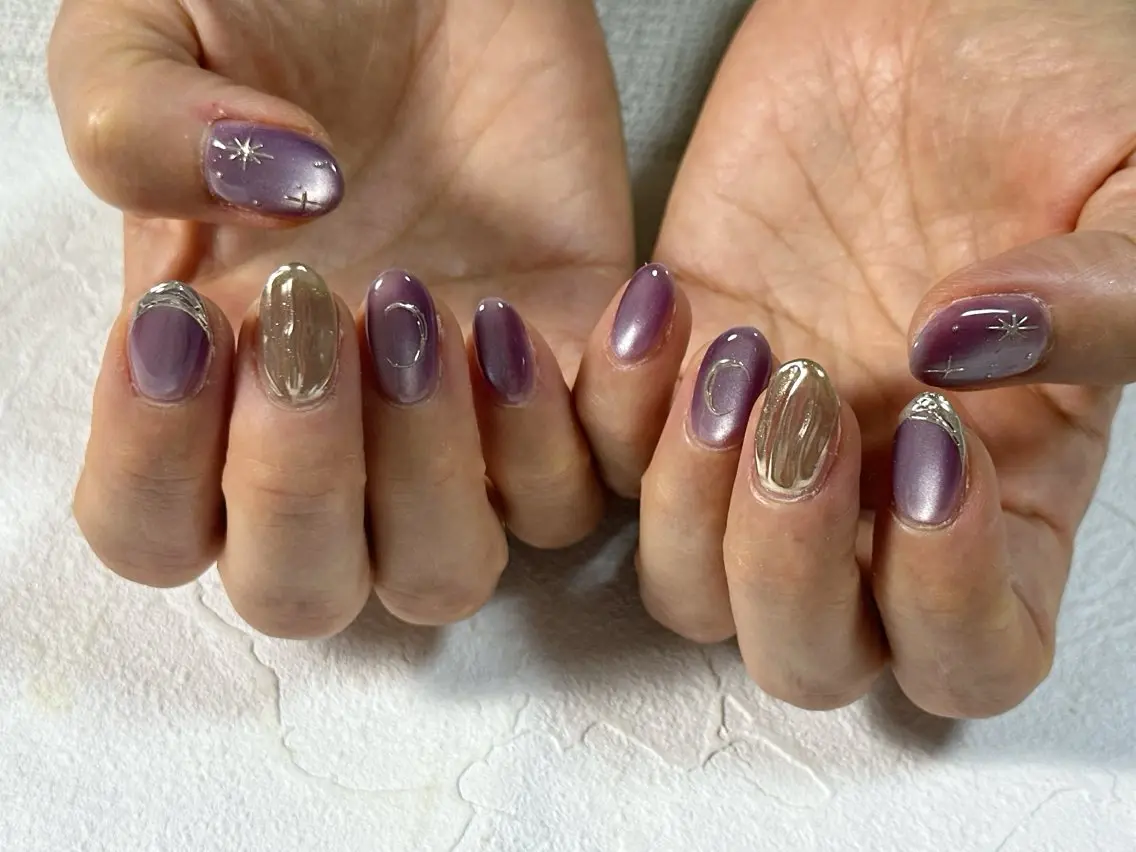 ネイル オーロラネイル フットネイル フレンチネイル ジェルネイル マグネットネイル kiki nail たまプラーザのネイルデザイン