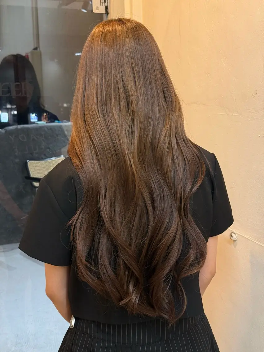 ロング カラー ブリーチ ブラウンカラー ダブルカラー ブリーチなしカラー ヘアカラー 新潟万代/暖色・ 透明感カラー/アミのヘアスタイル