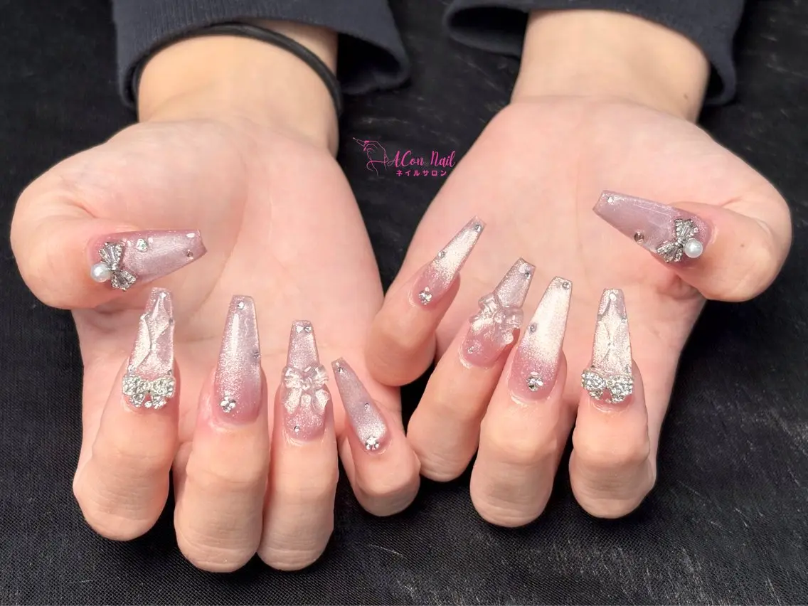 ネイル 桜ネイル 長さ出し フラワーネイル フレンチネイル ジェルネイル ハンドネイル ACon NailSalonのネイルデザイン