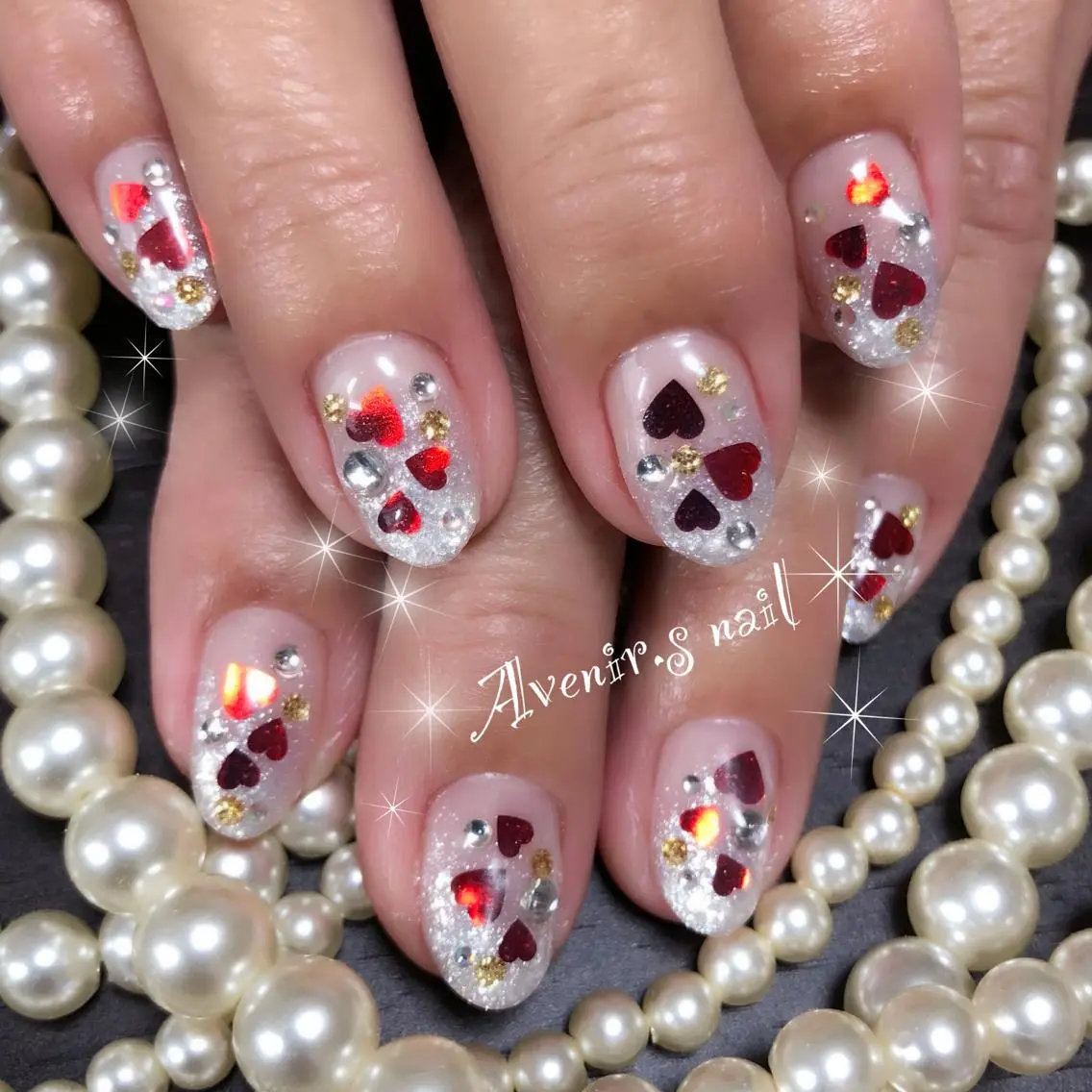 ネイル グラデーション ハート ラメ(グリッター) ラメグラデーション Home Salon Avenir.のネイルデザイン