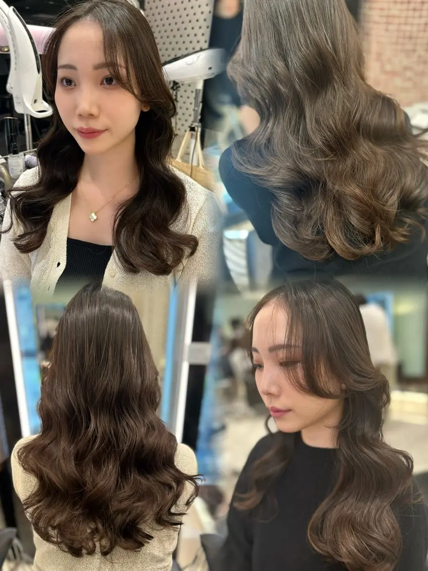 セミロング パーマ 韓国っぽ水光肌カラー マンツーマン🫧なおのヘアスタイル