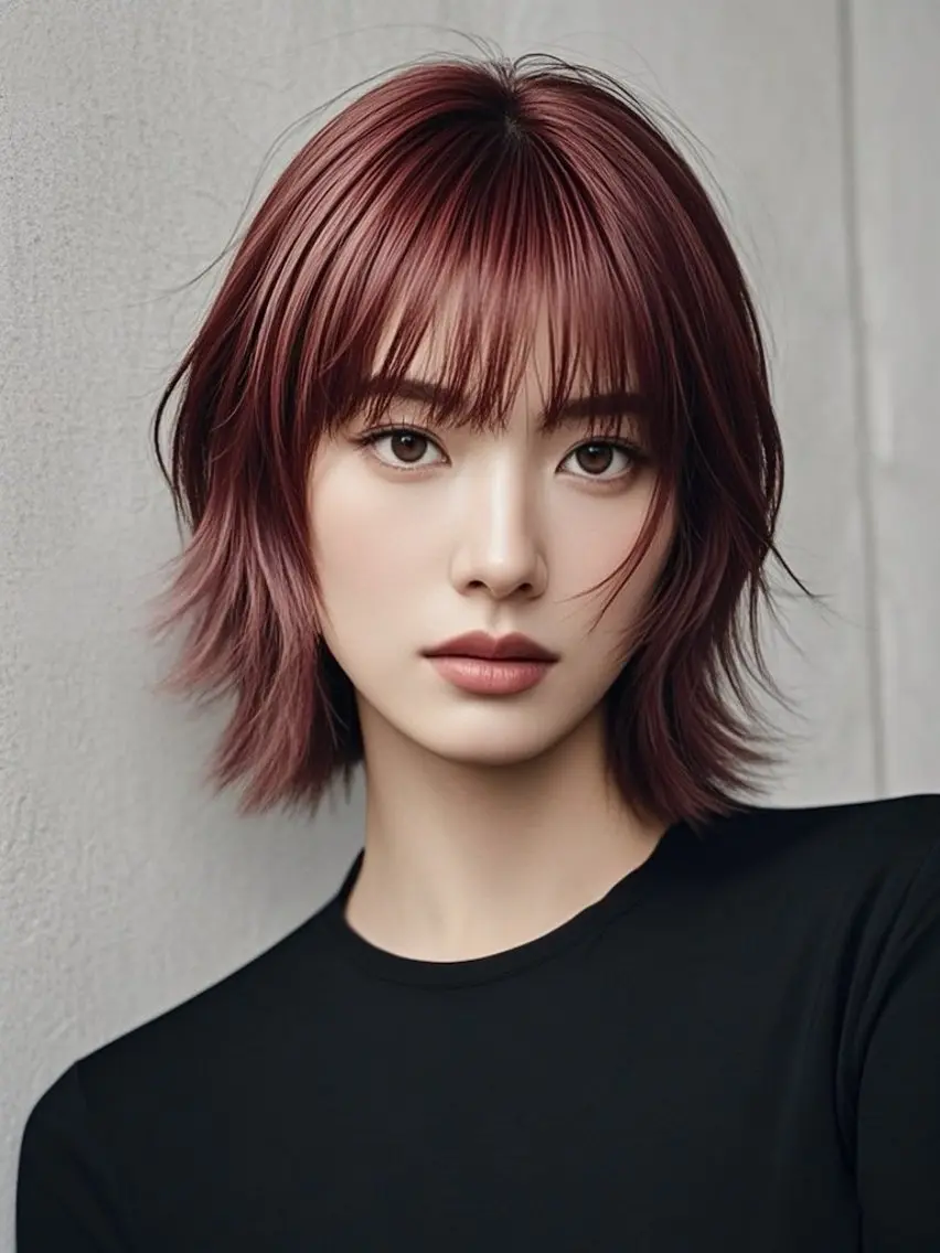 ミディアム ショートボブ ミディアムレイヤー ミディアムパーマ アッシュ ボブ カット ヘアカラー ウルフカット 811 大阪梅田 ウルフのヘアスタイル
