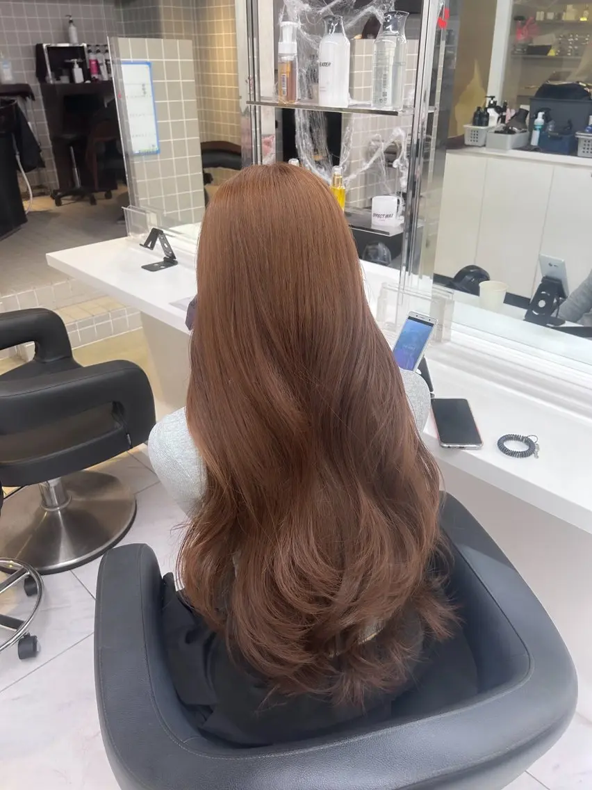 ロング カラー パーマ ヘアアレンジ メンズ ヘアカラー トリートメント ヘアセット ブリーチなしカラー/ ブラウン/レイヤーのヘアスタイル
