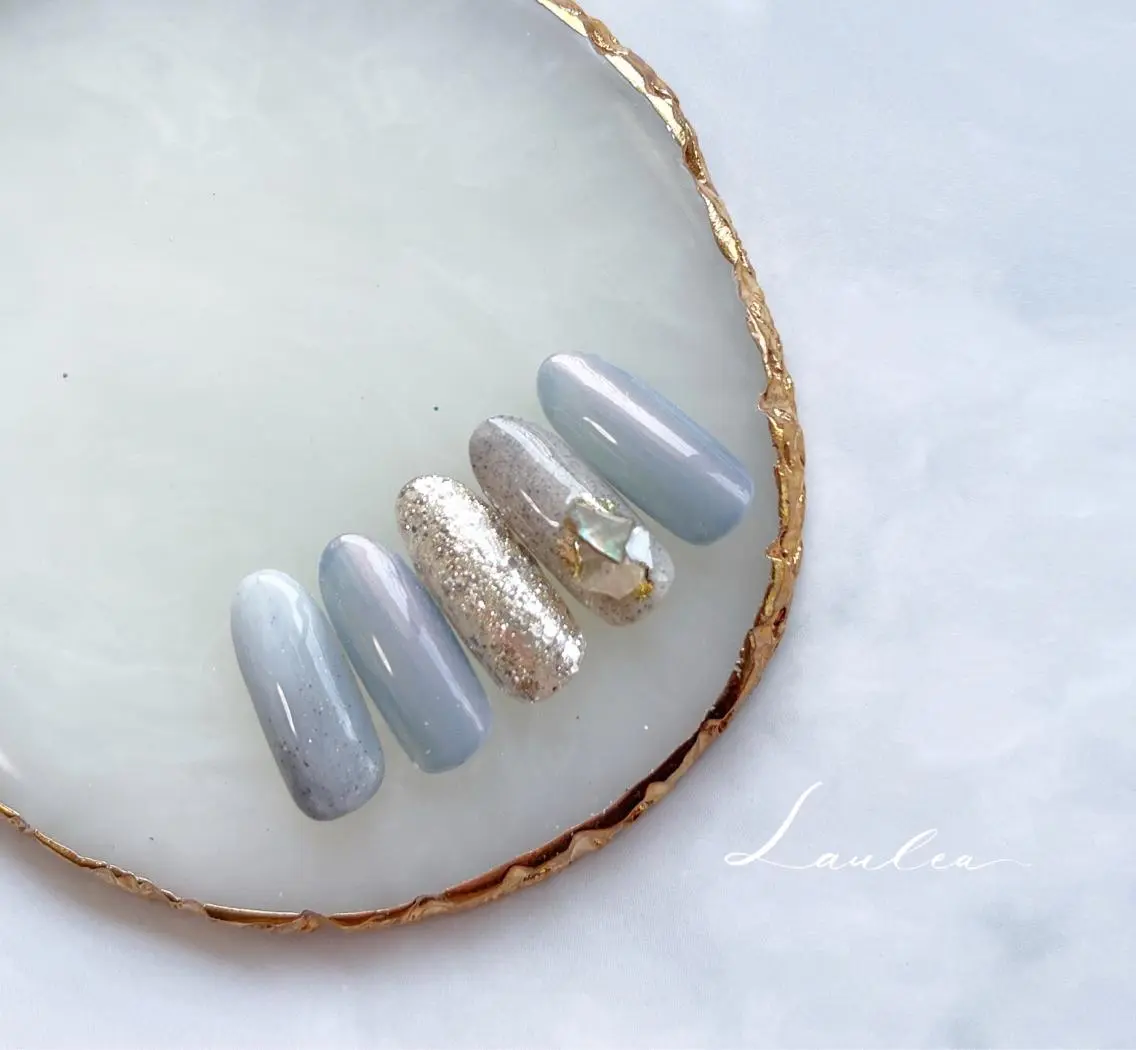 ネイル ラメ(グリッター) 大理石ネイル(マーブル) ニュアンスネイル 夏ネイル ハンドネイル nail salon Lauleaのネイルデザイン