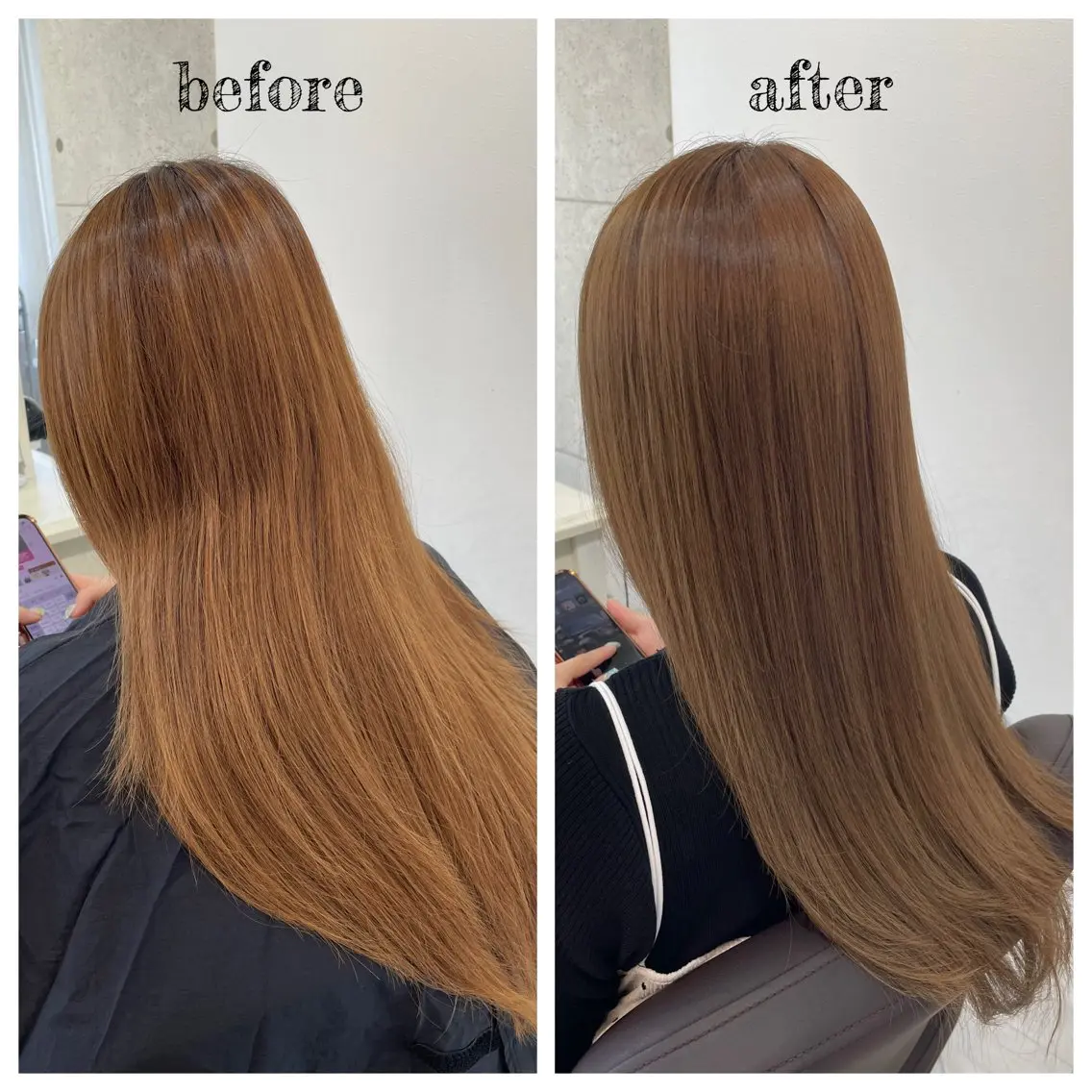 ロング カラー ベージュカラー オリーブベージュ ヘアカラー トリートメント PutiLuca 浅川のヘアスタイル