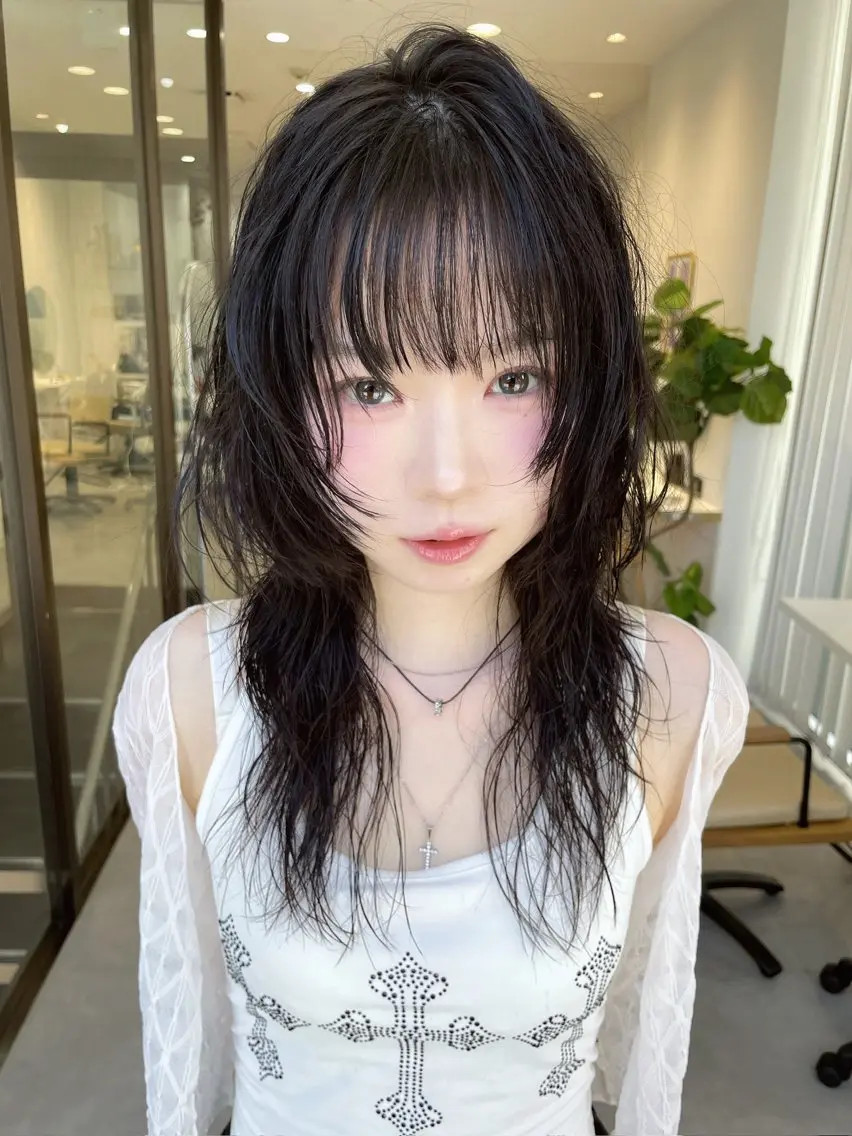 セミロング ハッシュカット レイヤーカット カット ヘアカラー トリートメント 韓国レイヤー/透明感 /髪質改善/アジキのヘアスタイル