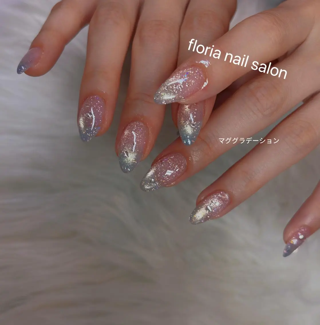 ネイル オーロラネイル チークネイル ドット フレンチネイル ジェルネイル ハンドネイル Floria nail salonのネイルデザイン