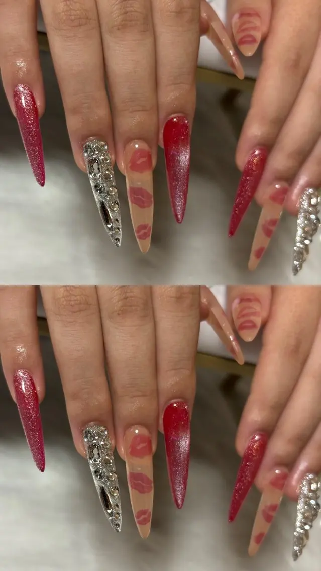 ネイル 長さ出し マグネットネイル 赤色 シンプルネイル 冬ネイル ハンドネイル Belle nailのネイルデザイン