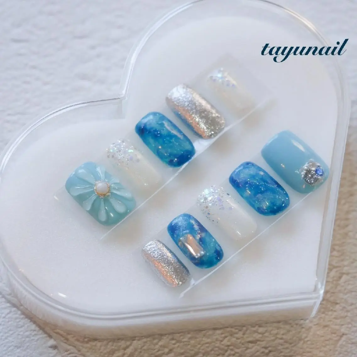 ネイル アートネイル ブルー ジェルネイル 大理石ネイル(マーブル) パラジェル ネイルサロン 【たゆnail】のネイルデザイン