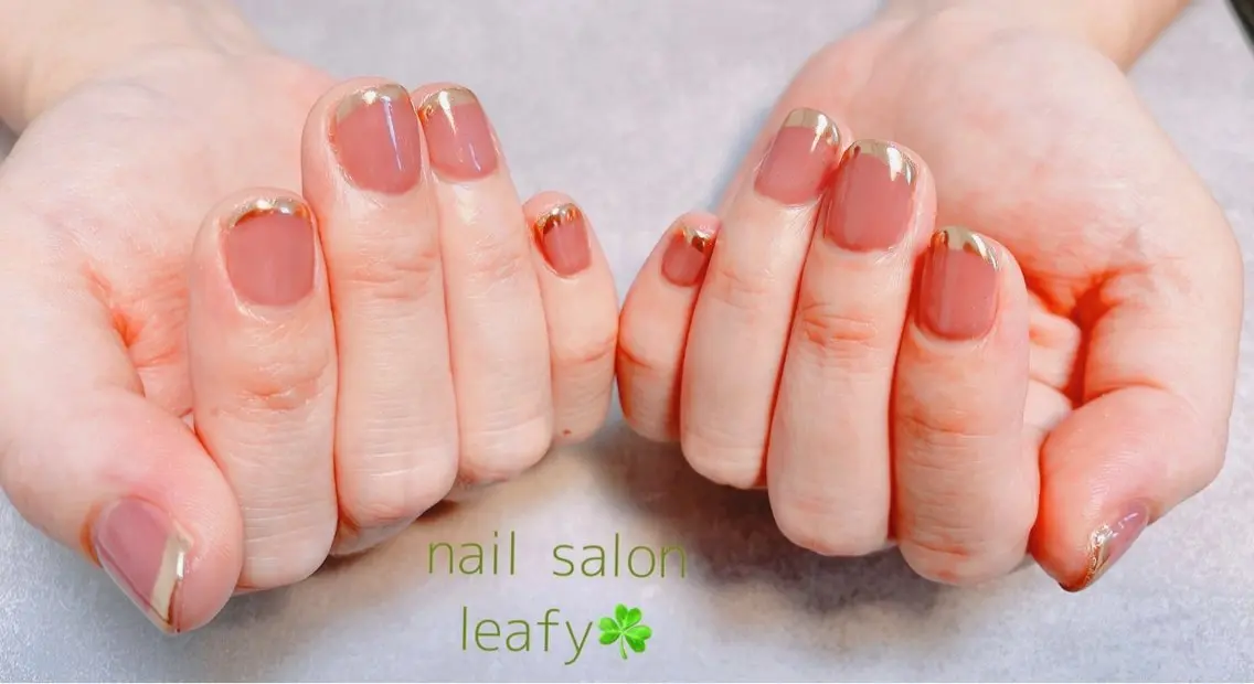 ネイル フレンチネイル ゴールド ミラーネイル ピンク ネイルサロン leafyのネイルデザイン