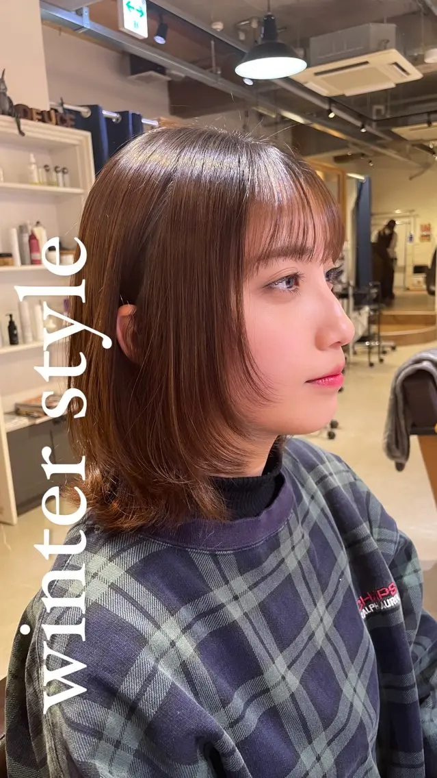 ミディアム カット ヘアカラー トリートメント ウルフ/レイヤー/ ベージュ/山宮 大樹のヘアスタイル