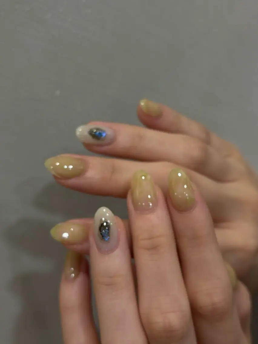 ネイル ブルー ジェルネイル グリーン キラキラネイル ラメ(グリッター) ハンドネイル lead nail sayakaのネイルデザイン