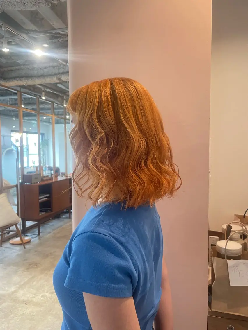 ミディアム カラー ベージュカラー オレンジ オレンジベージュ ヘアカラー ゆるふわガーリーst yle🩰yuukaのヘアスタイル