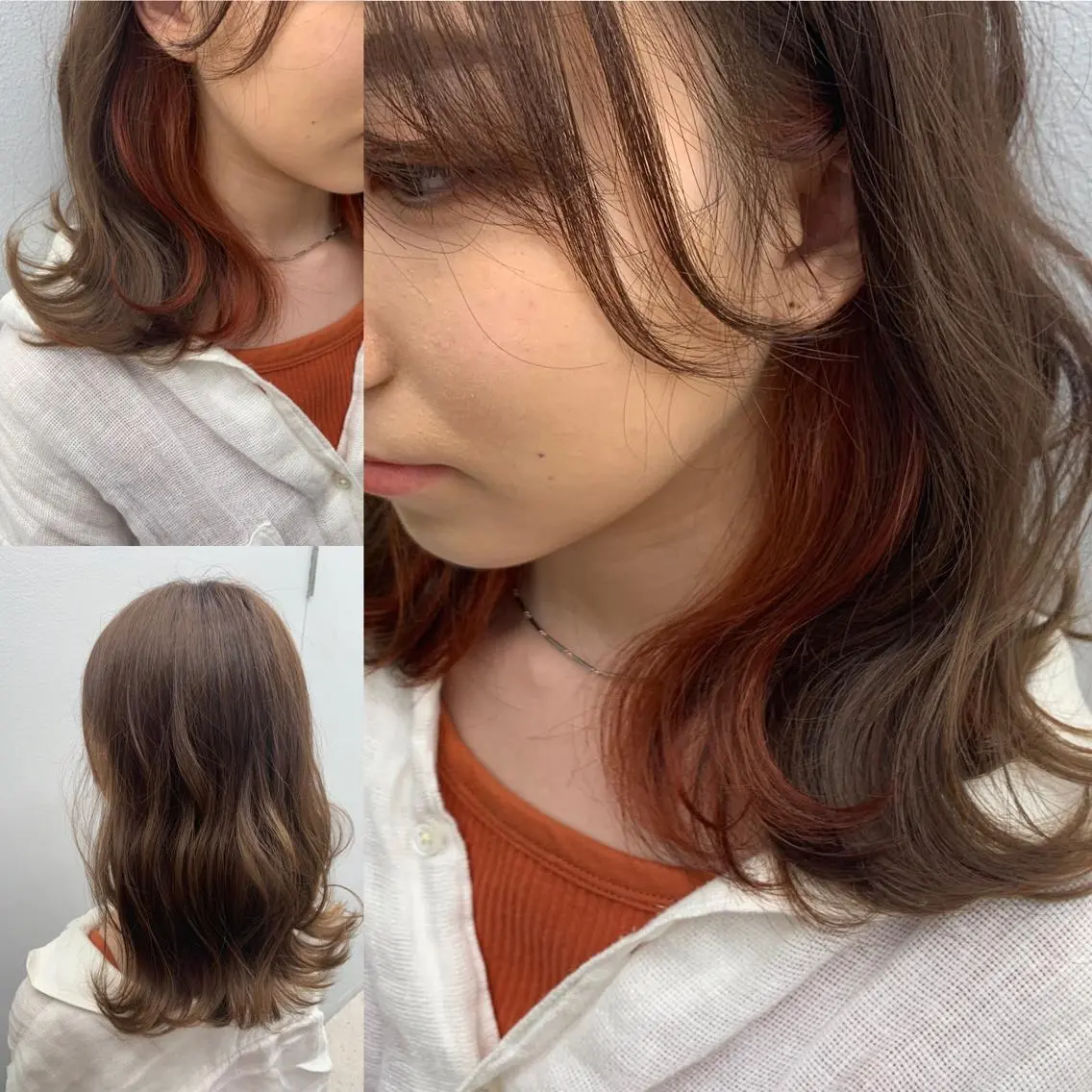 ミディアム カラー ヘアアレンジ グレージュ ハイライトカラー インナーカラー ミルクティーグレージュ オリーブカラー パーマモデル募集中 ✨Ukyoのヘアスタイル