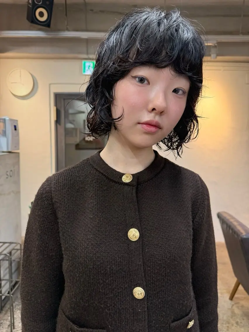 ショート パーマ ボブ ニュアンスパーマ カット パーマ トリートメント 森貴裕/ベージュ/ パーマ/オリーブのヘアスタイル