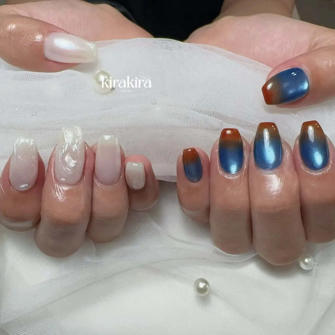 ネイル ドット ジェルネイル マグネットネイル ニュアンスネイル 夏ネイル Kirakira Nail salonのネイルデザイン