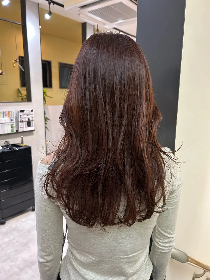 ロング カラー ブラウンカラー ピンクカラー ピンクブラウン カット ヘアカラー トリートメント hubhair レイヤー/透明感のヘアスタイル