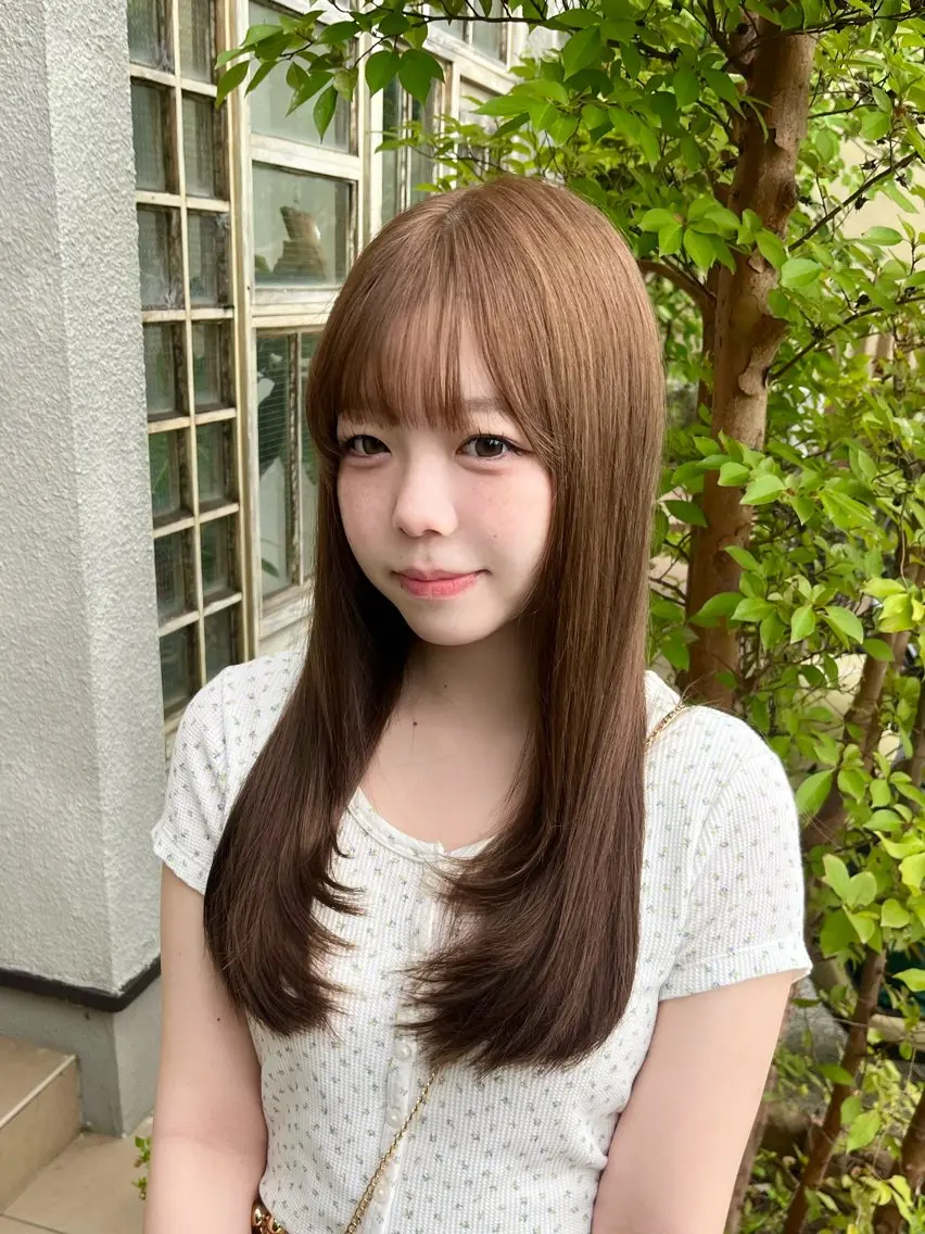 ロング カラー ベージュカラー オリーブベージュ 顔まわりレイヤー レイヤーカット kiito HINA໒꒱୨୧のヘアスタイル