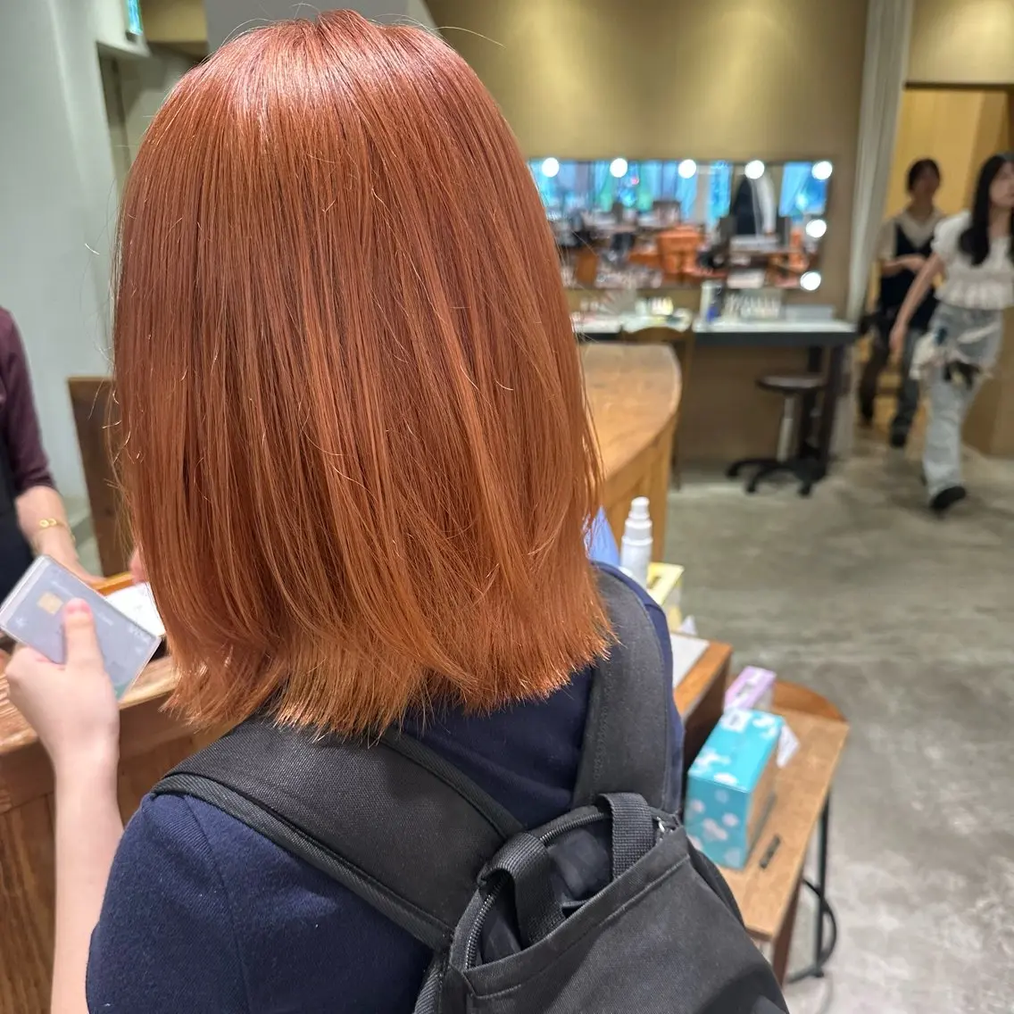 ミディアム カラー ブリーチ ブラウンカラー オレンジ オレンジブラウン ヘアカラー 平野恵/透明感カラー ブリーチ/ボブのヘアスタイル