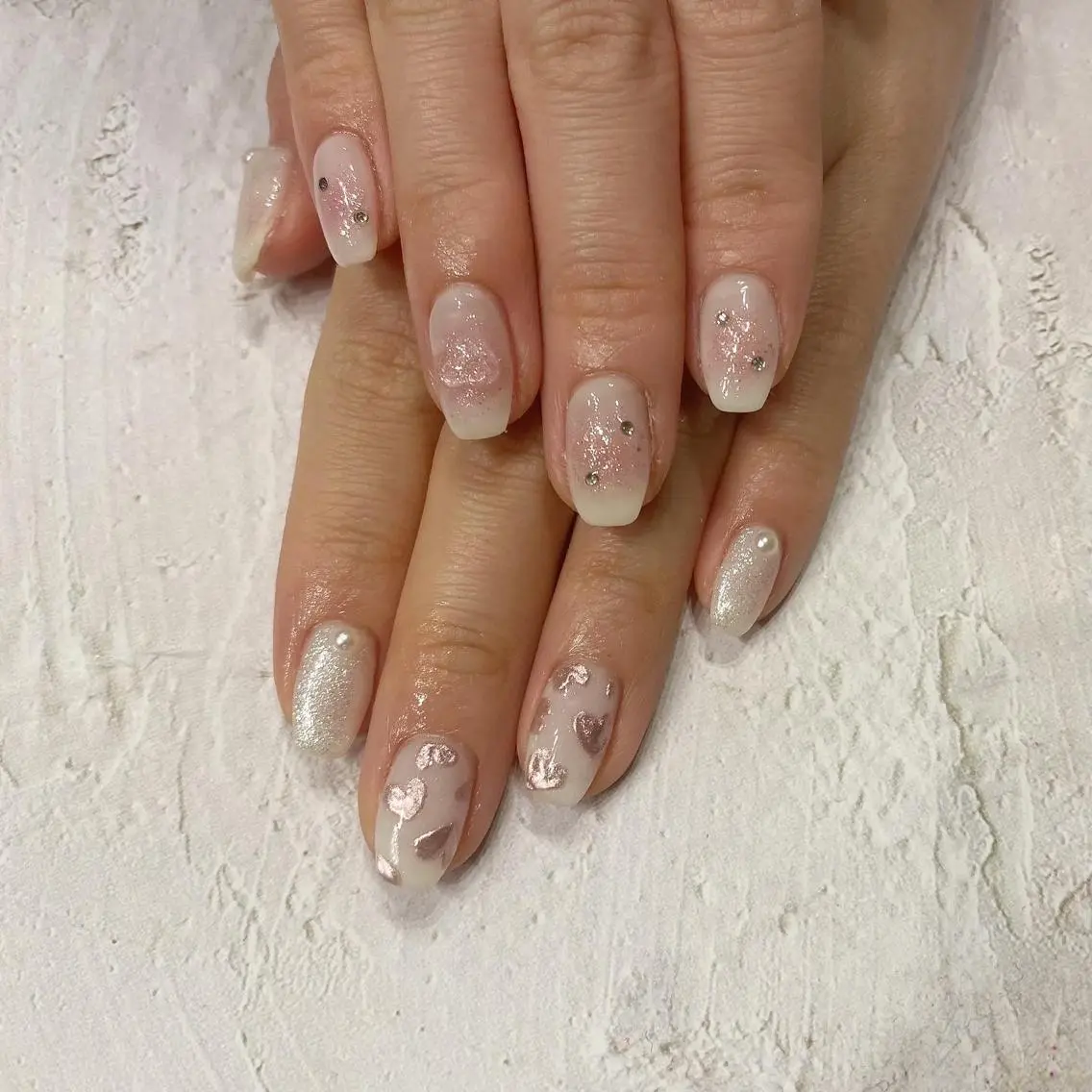 ネイル クリアネイル ガーリー ハート 韓国ネイル ミラーネイル mermooi nailのネイルデザイン