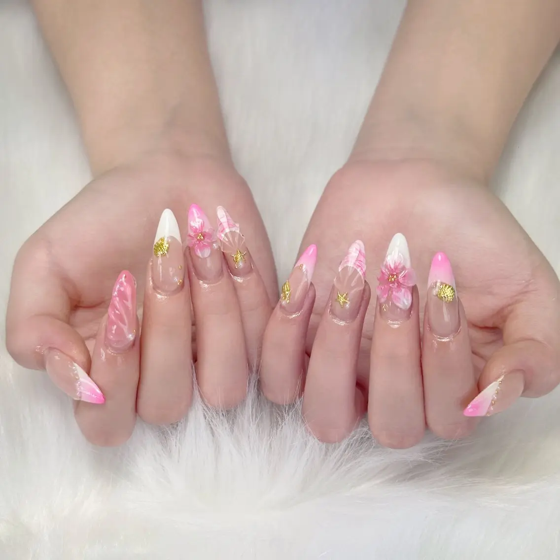 ネイル アートネイル フラッシュネイル フレンチネイル 韓国ネイル ロングネイル Melia Nail Nambaのネイルデザイン
