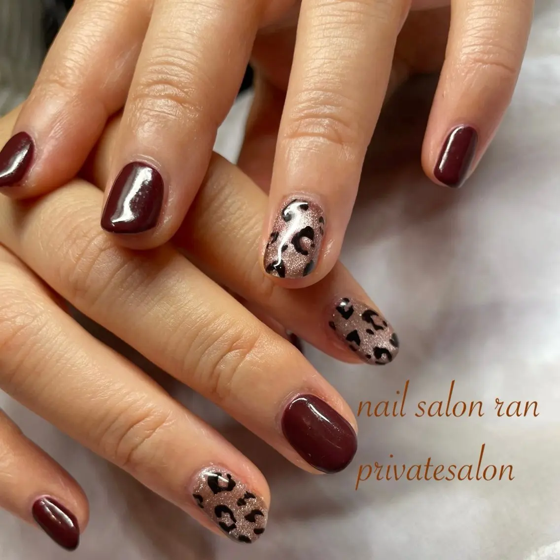 ネイル アニマル柄 アートネイル ボルドー マグネットネイル ハンドネイル ハンドケア nailsalon ranのネイルデザイン