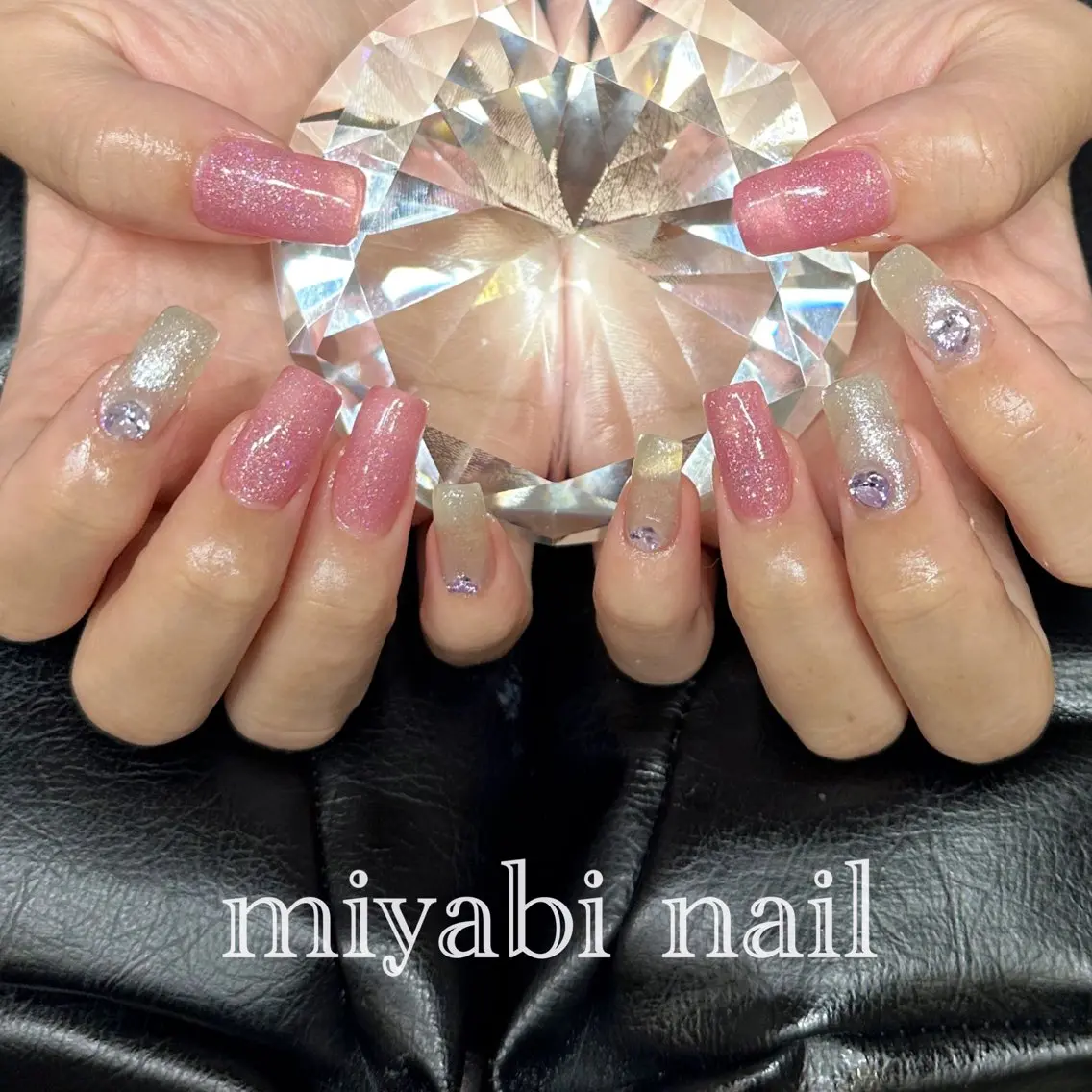 ネイル ハート キラキラネイル ラメ(グリッター) 持ち込み オフィスネイル miyabi nail 桂川駅近くのネイルデザイン