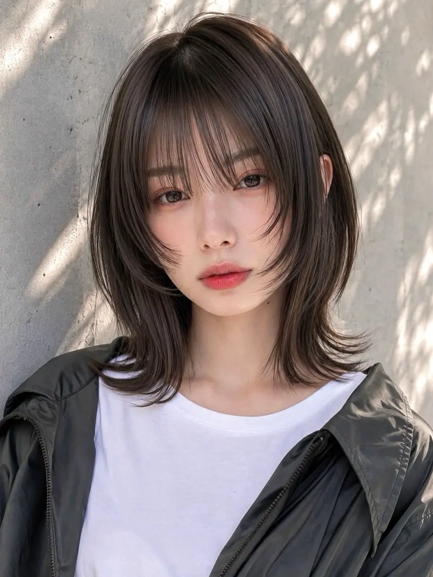ミディアム カット ヘアカラー トリートメント ミディアムレイヤー ストレートKANAのヘアスタイル