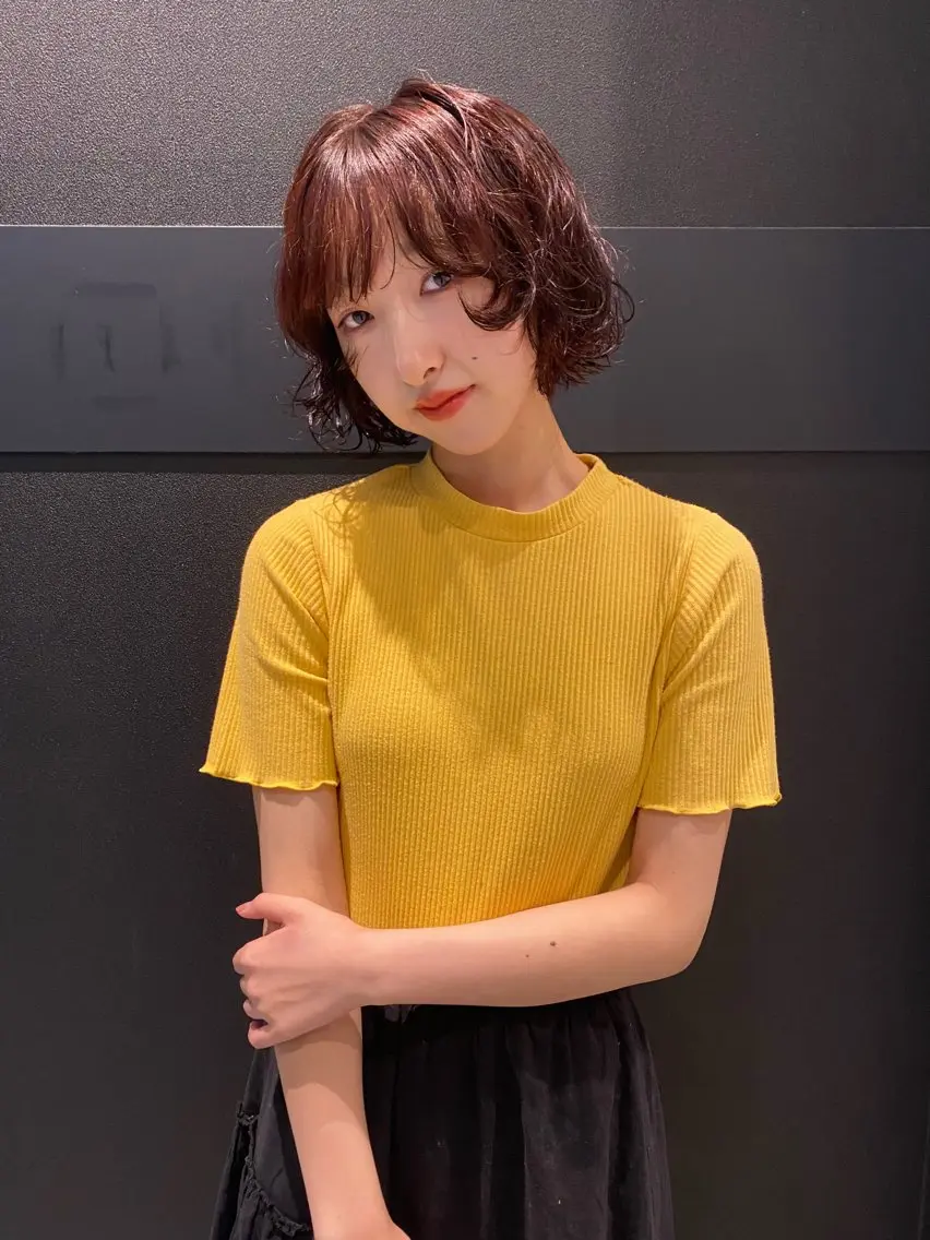ショート カラー パーマ レッドカラー ボブ カット パーマ mai / linoah˚✧のヘアスタイル