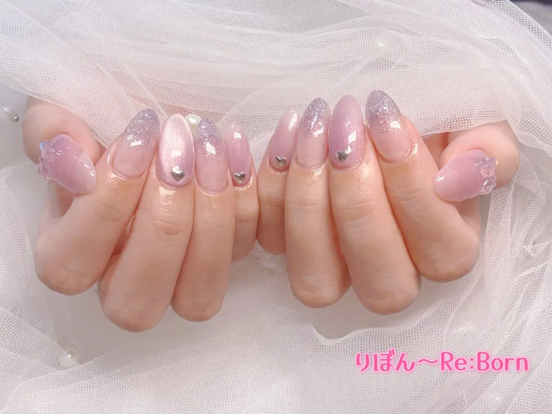 ミディアム ハンドネイル りぼん Re:Bonrのネイルデザイン