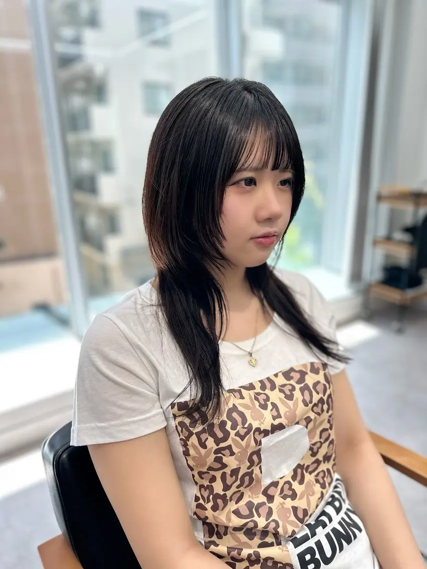 セミロング カラー パーマ ヘアアレンジ メンズ キッズ レイヤーカット/ 巻ける縮毛矯正のヘアスタイル