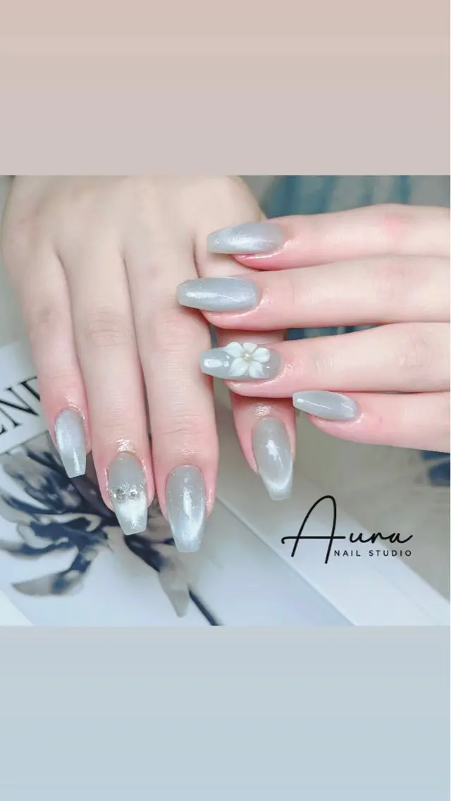 ネイル フラワーネイル ジェルネイル 韓国ネイル マグネットネイル ワンホンネイル ハンドネイル Aura Nail Studioのネイルデザイン