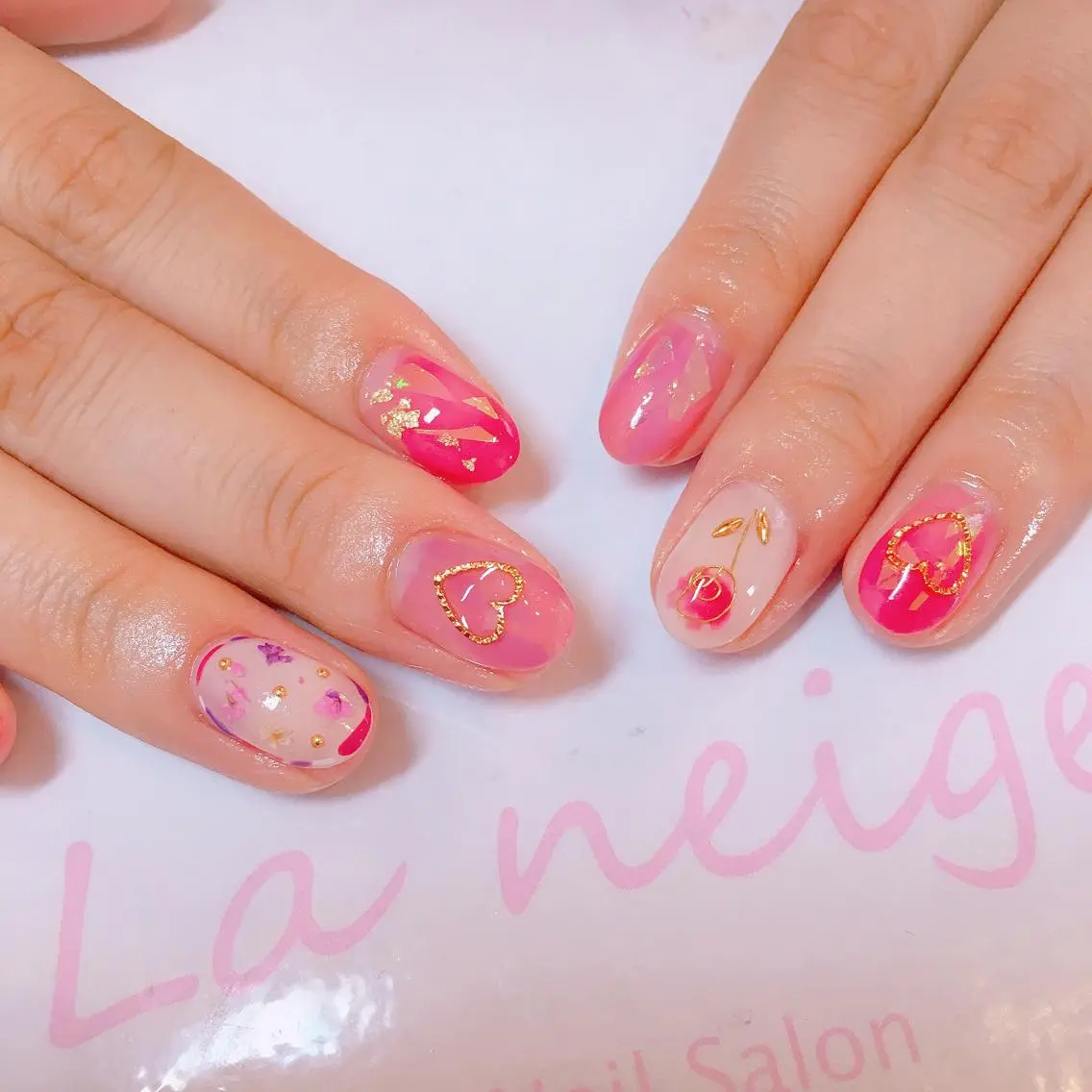 ネイル ハート La neige* yuki 🐩🌙のネイルデザイン