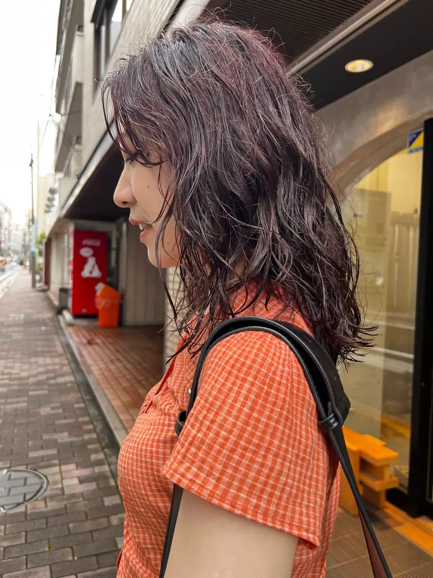 ミディアム カラー パーマ ミディアムパーマ ボルドーカラー カット パーマ imai(イマイ) /ボブ/パーマのヘアスタイル