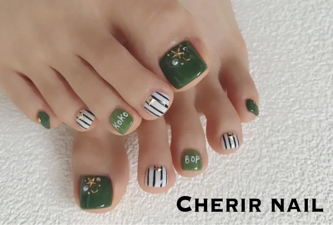 ネイル アートネイル カジュアル グリーン 夏ネイル Cherirnail kaoriのネイルデザイン