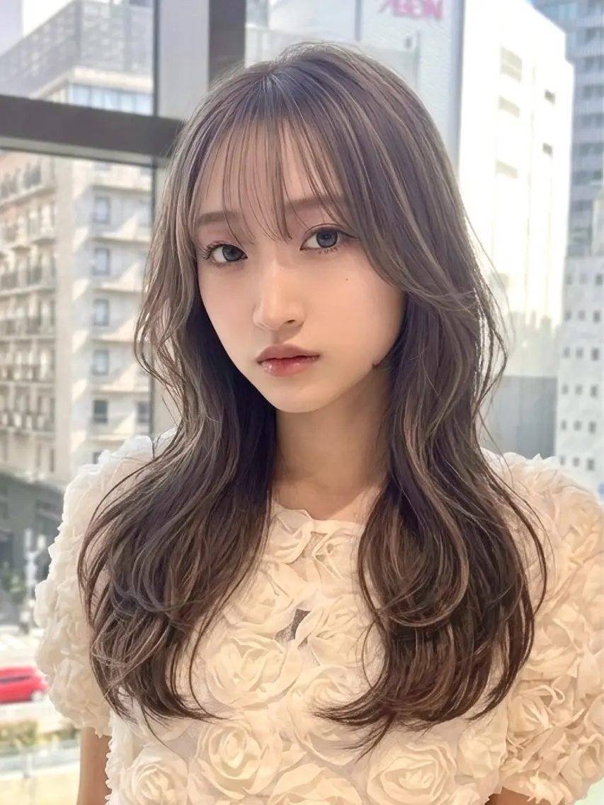 セミロング カラー ケアカラー 髪質改善 韓国風ヘア レイヤーカット 小顔カット 吉川 友稀のヘアスタイル